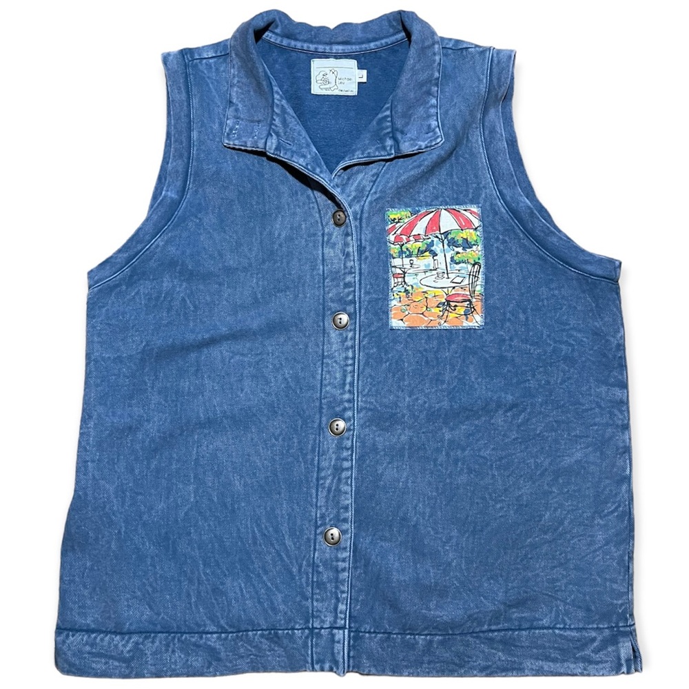 Michael Leu Collection Vintage Art To Wear Button Down Patch Detail Vest Top